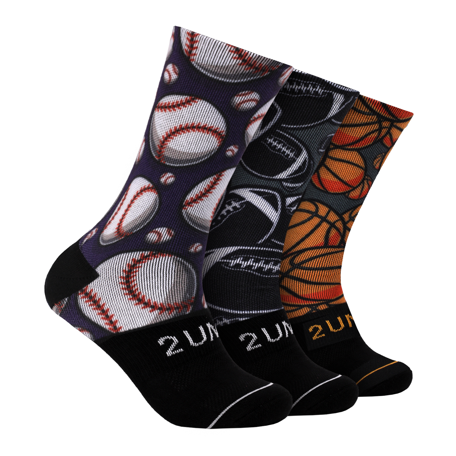Flex Printed Crew Sock 3 Pack - Grid Iron/Hoops/Upper Deck – 2UNDR