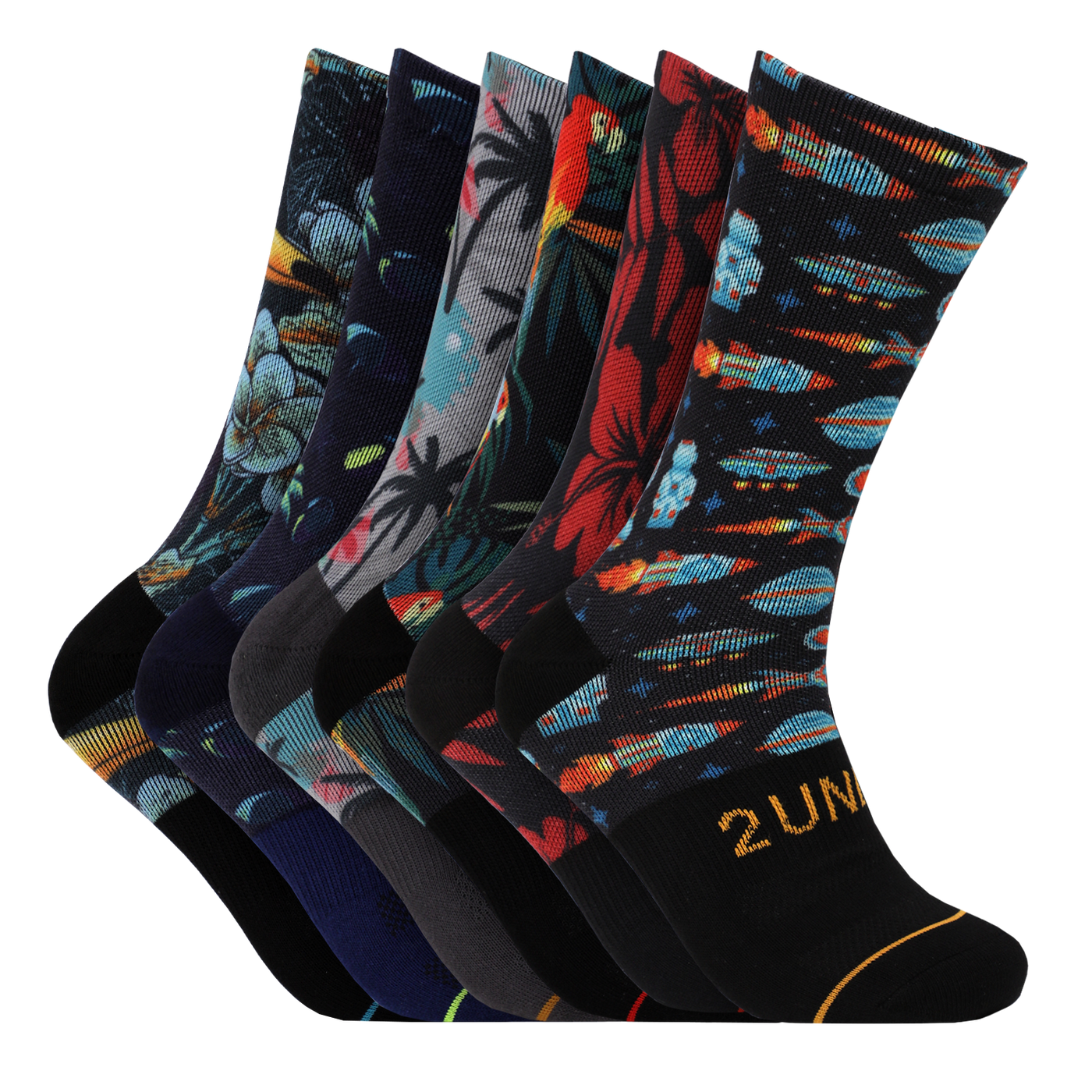 Flex Printed Crew Sock - Space Tropics 6 Pack Bundle